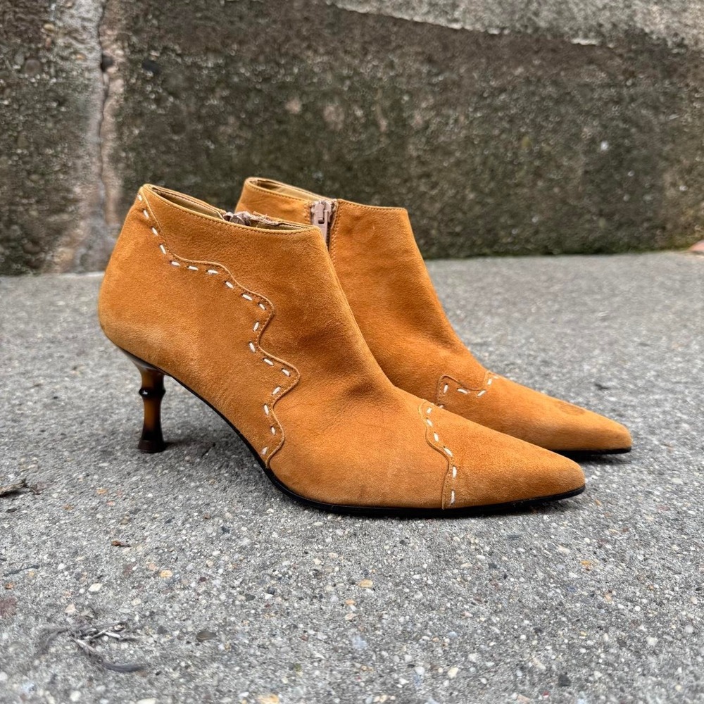Y2K Heeled Ankle Boots Women's Size 7 Coup Detat Tan Stitched Pointed Toe 2000s